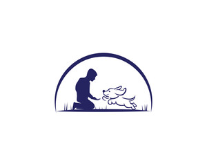 Sticker - Dog Training Center Logo Design Template With Sitting Dog Silhouette Vector Concept Illustration.