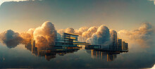 Cloud Architecture. Abstract Futuristic Landscape Digital Art Illustration Painting Hyper Realistic