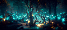 Dark Fairytale Fantasy Forest. Night Forest Landscape