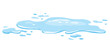 Water spill puddle. Blue liquid various shape in flat cartoon style. Vector fluid design element isolted on white background