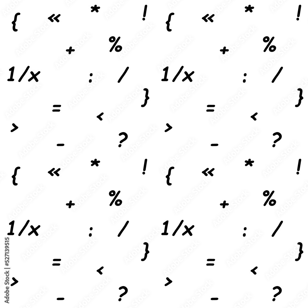 Seamless black and white pattern with mathematical symbols and ...