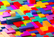 Mosaic of colorful shapes. Abstract construction  blocks tetris shapes. Geometric shapes. Concept of creative, logical thinking. Geometric shapes in different colors, top view. 3D image.