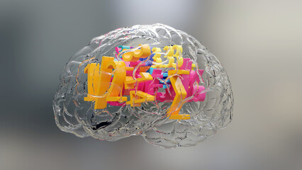 Wall Mural - glass brain and math formulas, math and technology concept digitally generated. 3d render