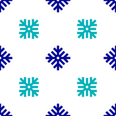 Wall Mural - Blue Snowflake icon isolated seamless pattern on white background. Merry Christmas and Happy New Year. Vector