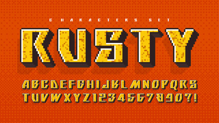 Fototapete - Pixel vector alphabet design, stylized like in 8-bit games.