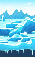 Wall Mural - Iceburg landscape Arctic and Antarctic, cold landscape with ice and snow water glacier and icy cliff snow mountains. Greenland or Iceland polar winter scene.