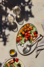 Summer Greek Salad With Hard Light And White Wine