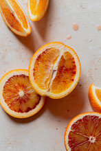 Blood Oranges Sliced And Halved