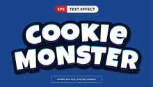 Cookie Monster Food And Beverage Editable Text Effect. Sweet Chocolate Cookie 3d Text