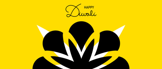 Happy Diwali. Yellow background with abstract diwali flower. Modern minimalistic yellow black style vector illustration.