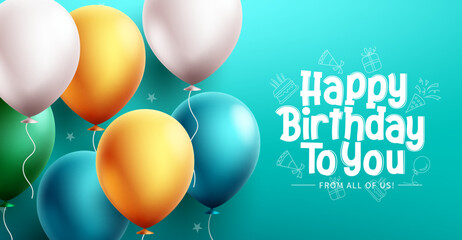 Wall Mural - Happy birthday vector background design. Birthday greeting text with flying balloons element for banner card decoration. Vector Illustration. 