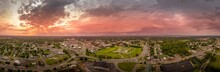 Aerial View Of Reconstructed Earth Wood Star Stanwix Fort  Rome New York With Dramatic Sunset Panorama Sky