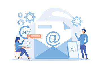 Fototapete - Email marketing, Internet chatting, 24 hours support. Get in touch, initiate contact, contact us, feedback online form, talk to customers concept. flat vector modern illustration