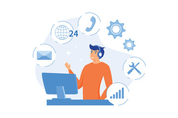 Poster - clients assistance, call center, hotline operator, consultant manager. customer care, seamless and p