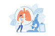Doctor examines huge lungs desease and microscope. Obstructive pulmonary disease, chronic bronchitis and emphysema concept on white background. flat vector modern illustration