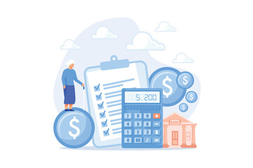 Poster - Earnings fund, budget calculating, social security. Retirement preparation, financial savings of retirees, pension saving planning concept. flat vector modern illustration
