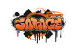 Orange phrase - savage in graffiti style with paint splatter and effects suitable for typography, print, merch, t-shirt. Aerosol graffiti art - savage. Grunge street art vector illustration