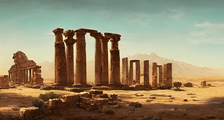 Wall Mural - ancient temple, ruins in a desert, digital painting