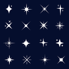 Wall Mural - Sparkle, starburst and twinkle icons, white star burst and flash silhouettes. Isolated vector shining lights and sparks of bright glowing rays and flare effect. Magic glint, shiny glitter