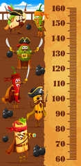 Wall Mural - Kids height chart. Cartoon mexican food pirate and corsair characters. Child growth meter, height chart ruler with tacos, burrito and avocado, jalapeno or chili pepper and churros personages