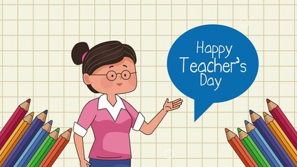 Sticker - happy teachers day lettering with woman