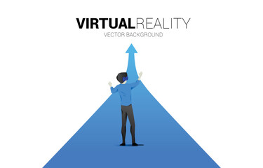 Poster - Silhouette man wear VR glasses on arrow. Concept of digital virtual reality technology and AR .