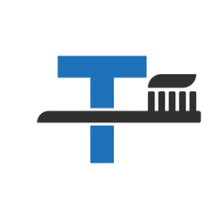 Wall Mural - Initial Letter T Dental Logo Combine With Tooth Brush Symbol Template