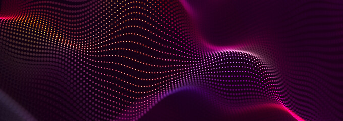 Leinwandbilder - Beautiful curved wave on a dark background. Digital technology background. Concept of network. 3D