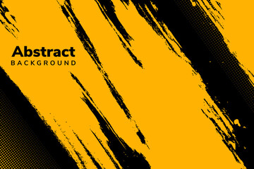 Poster - Yellow and black backdrop with circle dot halftone pattern element. Abstract brush grunge background. retro comic concept for your graphic design, banner or poster. Vector illustration.