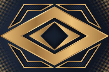 Poster - Abstract elegant gold lines diagonal on dark blue background with lighting effect. Luxury square frame with copy space for text. Vector illustration. dot halftone pattern gold and transparency line. 