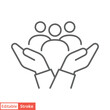 Inclusion social equity icon. Simple outline style. Help, support, gender equality, community care, age and culture diversity. People group save thin line vector illustration. Editable stroke EPS 10.