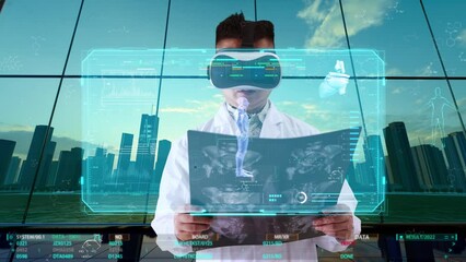 Doctors wear ar smart glasses to study medical data