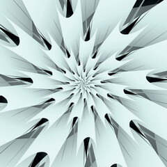 Poster - Unusual modern abstract flower illustration or pattern with geometric sharp petals in gradient black, white and gray colors. Fantastic abstract symmetrical flower with petals