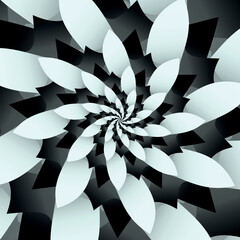Poster - Abstract unusual modern pattern illustration of a beautiful mesmerizing spiral flower with gradient black, white and gray petals. Black and gray spiral flower, optical illusion. Abstract floral 