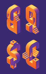 Poster - Vector font set made in 3d isometric shape with stairs and windows