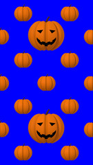 Wall Mural - pumpkins on a blue background. template for overlaying on the surface. pumpkin with a carved smile. Hellowin symbol. Vertical image. 3D visualization. 3D image