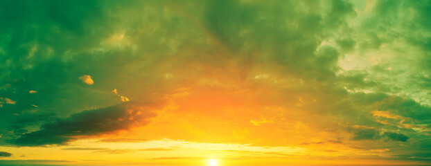 Poster - Colorful cloudy sky at sunset. Gradient color. Sky texture, abstract nature background. Horizontal banner