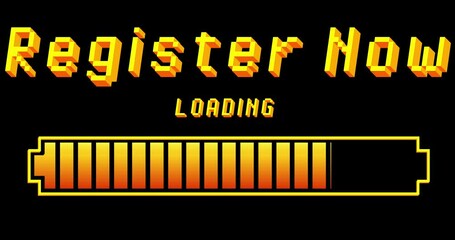 Poster - Register Now text with Loading, Downloading, Uploading Bar Indicator. Download, Upload on computer screen.