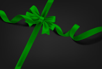 Aufkleber - Green ribbon on black background. Realistic 3d vector