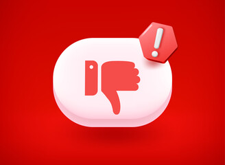Poster - White button with diagree sign. 3d vector illustration