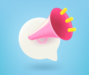 Poster - Lounspeaker with speech cloud. Announce concept with loudhailer. 3d vector isolated icon