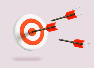 Aufkleber - Darts flying to the center of target. 3d vector illustration