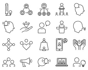 Wall Mural - Icon set related to business. contains chat icons, people on the podium, networks, discussion, communication and others. Line icon style. Simple design editable