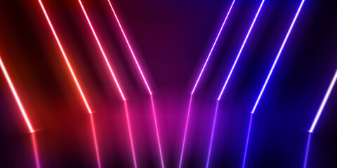 Aufkleber - Illuminated interior with empty stage and red neon lights. 3d vector illustration