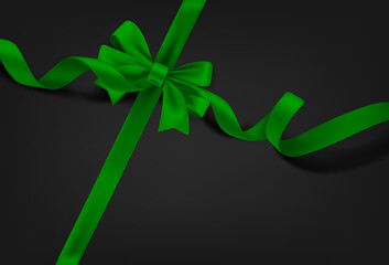 Aufkleber - Green ribbon on black background. Realistic 3d vector