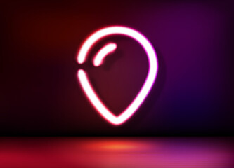 Fototapete - Neon glowing travel pin icon. 3d vector illustration
