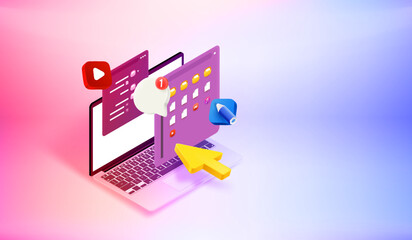Poster - Searching media content on computer. 3d vector banner with copy space