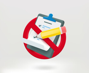 Poster - Paperclip with checklist and pencil. No agenda concept. 3d vector illustration
