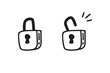 Open closed doodle lock. Hand drawn sketch style. the concept of lock and unlock. Two options