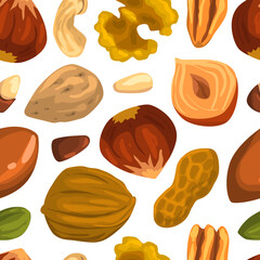 Poster - Nuts with Cashew and Almond Vector Seamless Pattern Template